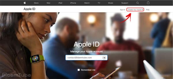 الصفحة الرئيسية لموقع أبل، لإنشاء حساب iCloud جديد